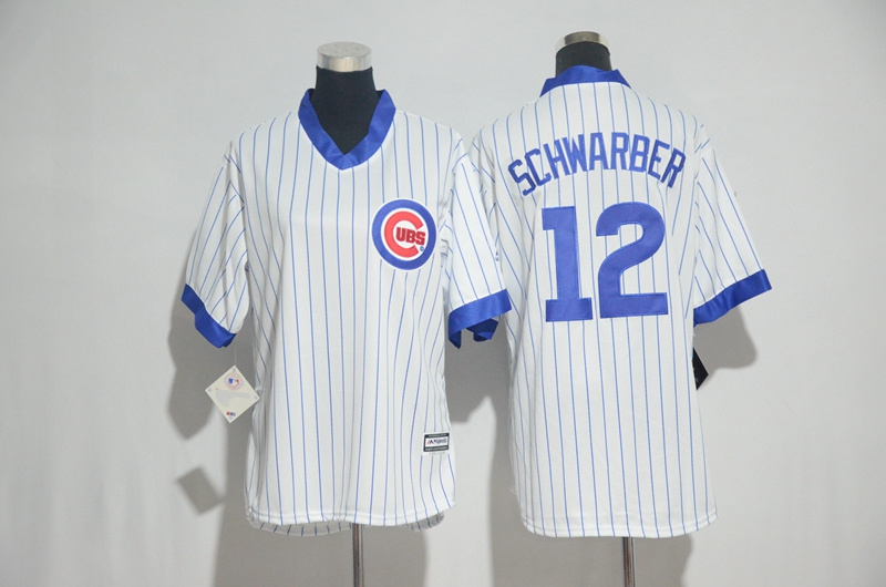 Womens 2017 MLB Chicago Cubs #12 Schwarber White stripe Jerseys->women mlb jersey->Women Jersey